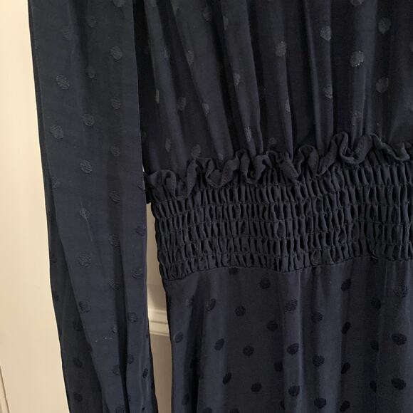 Sandro Claudia Shirred Polka Dot Mini Dress Marine (Please Read) - Picture 6 of 16